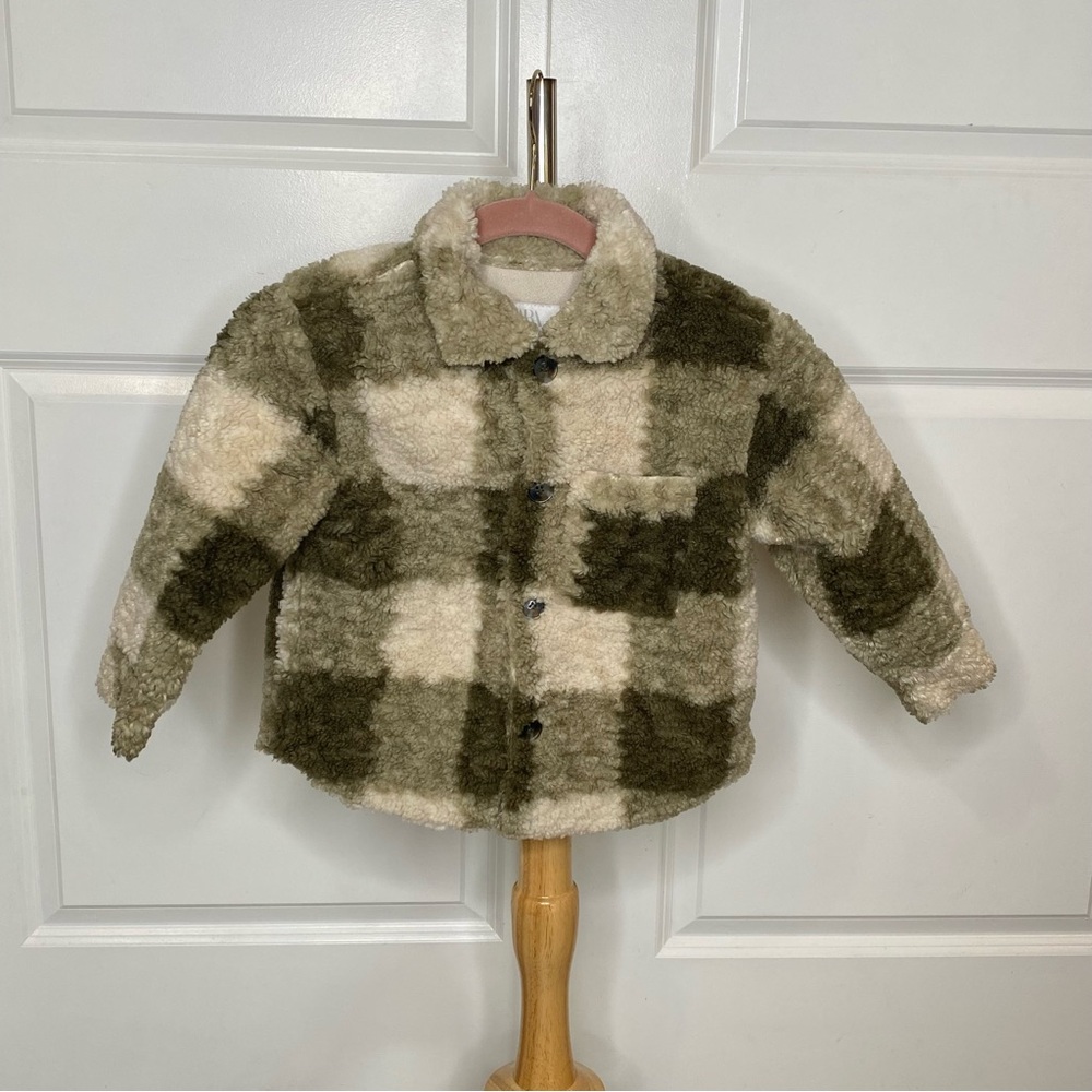Zara 3-4 Teddy Green Plaid Jacket